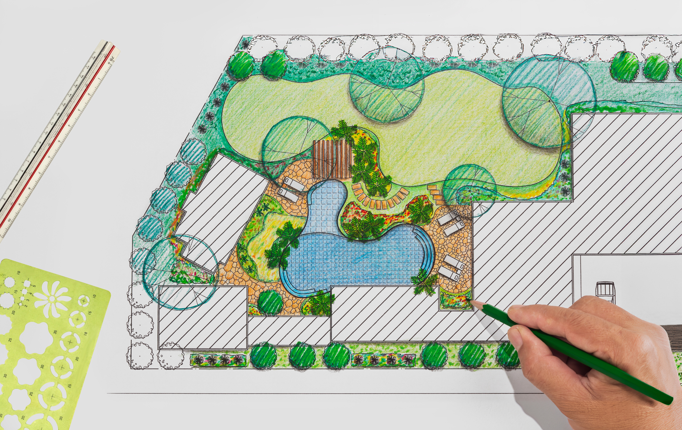 Garden design courses student is learning fundamentals garden design and planning.