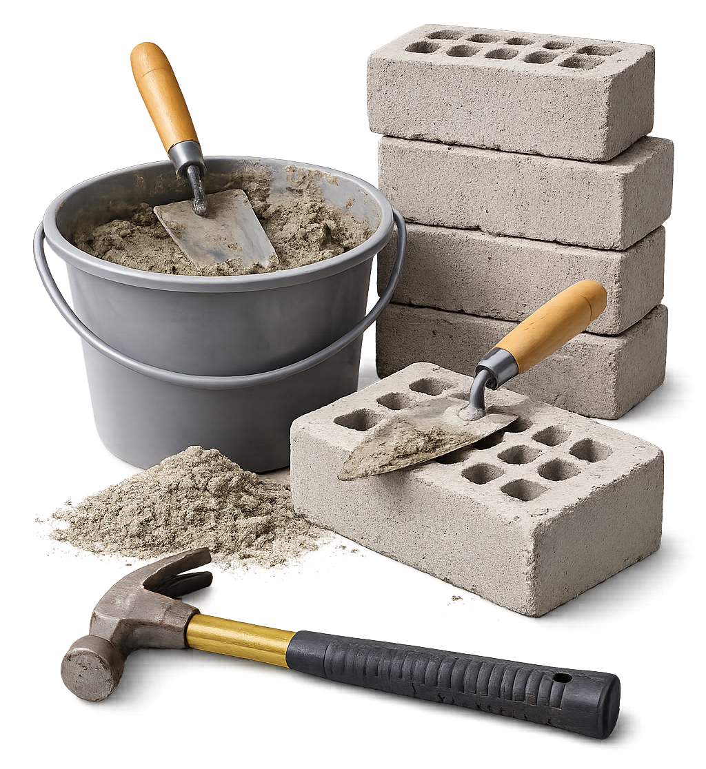 patching trowel and concrete blocks for outdoor landscaping projects